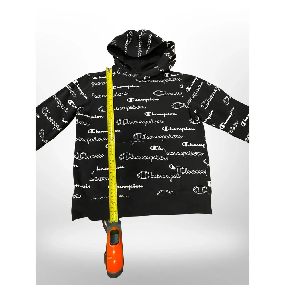 Champion Kids Hoodie Black All Over‎ Logo Print Pullover Size L active casual